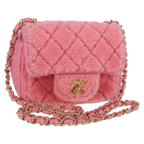 CHANEL Matelasse Chain Shoulder Bag Wool Pink Gold CC Auth 128240M - Picture 1 of 15